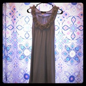 Mocha colored dress with beautiful flower neckline